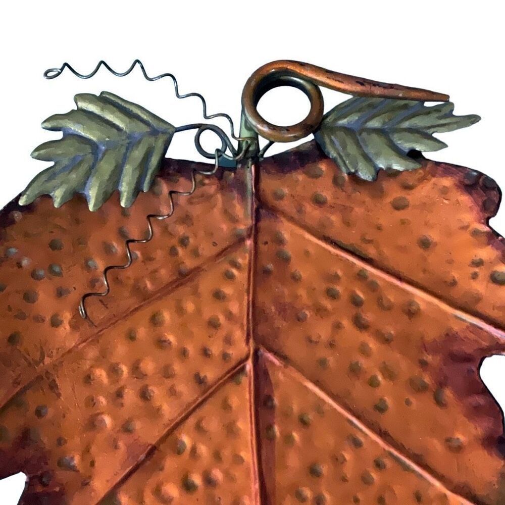 Tii Collections VTG Mid Century Orange Metal Leaf Tray Footed Fall Wall Hanging